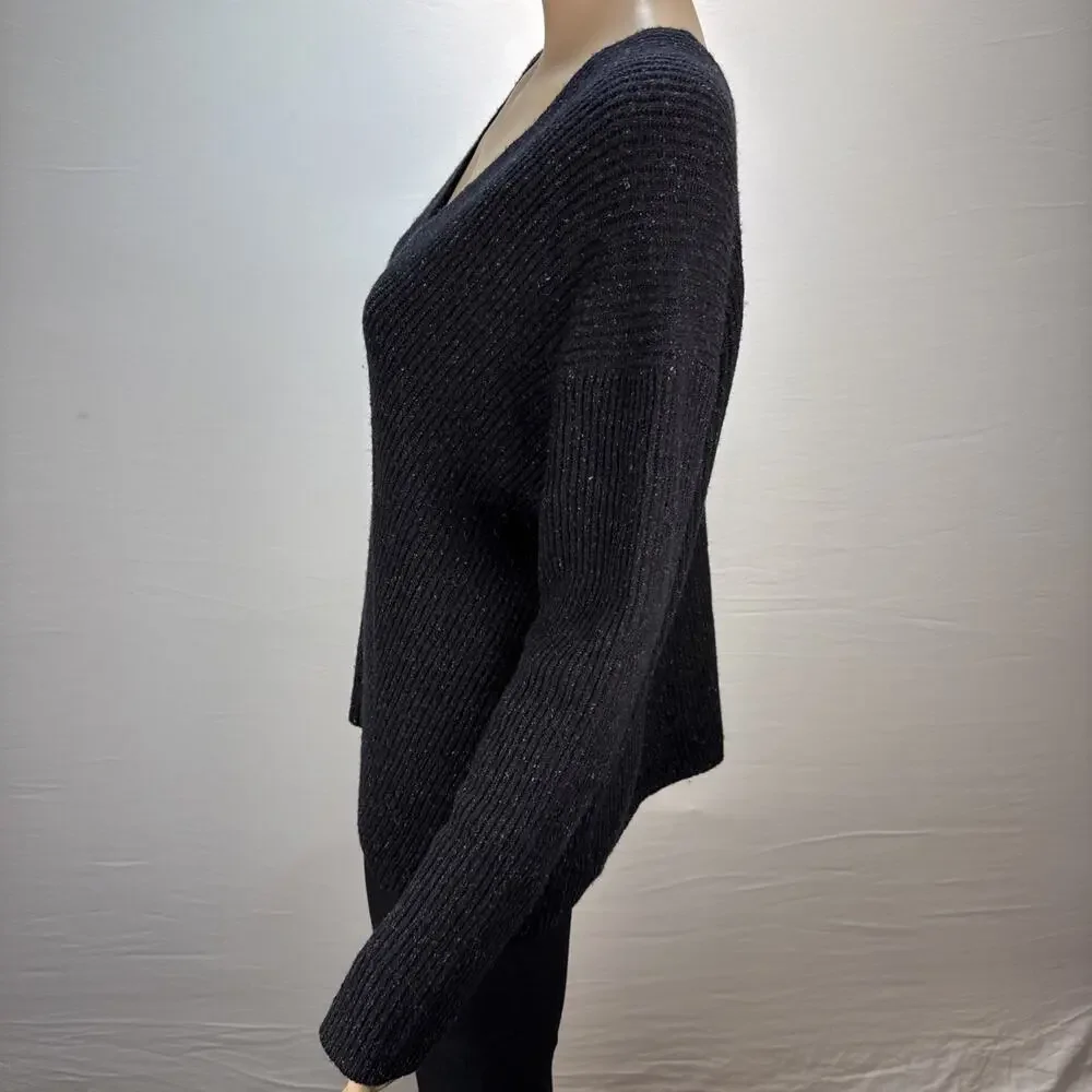 French Connection Donegal Ribbed Knit V-neck Oversized Sweater Size XS Wool Silk